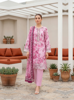 3 Piece Unstitched Printed Embroidered With Printed Lawn Dupatta
