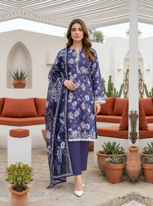 3 Piece Unstitched Printed Embroidered With Printed Lawn Dupatta