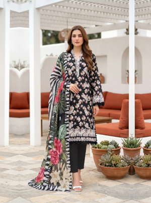 3 Piece Unstitched Printed Embroidered With Printed Lawn Dupatta
