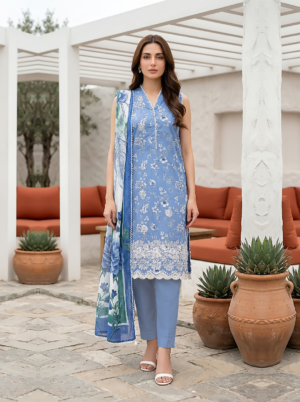 3 Piece Unstitched Printed Embroidered With Printed Lawn Dupatta