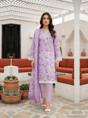 3 Piece Unstitched Printed Embroidered With Printed Lawn Dupatta