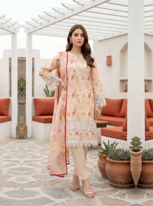 3 Piece Unstitched Printed Embroidered With Printed Lawn Dupatta