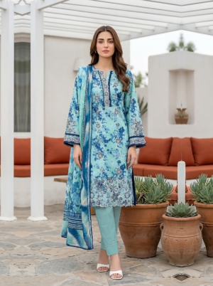 3 Piece Unstitched Printed Embroidered With Printed Lawn Dupatta