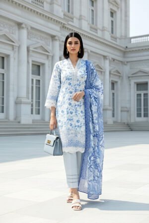 3 Piece Unstitched Embroidered With Printed Lawn Dupatta Komal Lawn