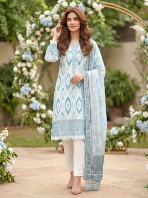 3 Piece Unstitched Printed Embroidered With Printed Lawn Dupatta