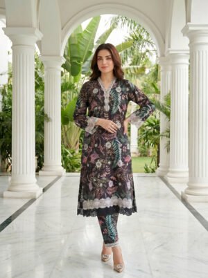 2 Piece Unstitched Printed Embroidered Shirt & Trouser