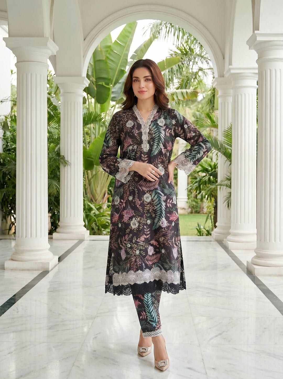 2 Piece Unstitched Printed Embroidered Shirt & Trouser