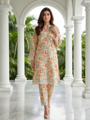2 Piece Unstitched Printed Embroidered Shirt & Trouser