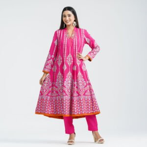 Women’s Magenta Silk Embroidered Two Piece Set