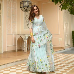 Blue Blush Draped Saree With Blouse