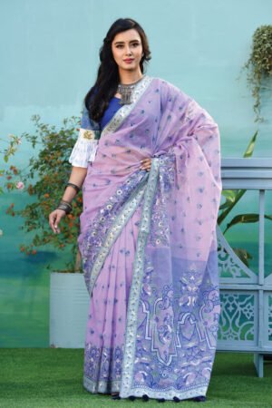 Lavender Cotton Printed Saree