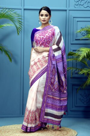 Peach Half Silk Printed Saree