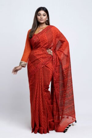 Chilli Red Half Silk Printed Saree