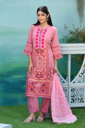 Mauve Pink Georgette Printed & Hand Embroidered Salwar Kameez Set