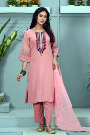 Mauve Pink Georgette Printed & Hand Embroidered Salwar Kameez Set