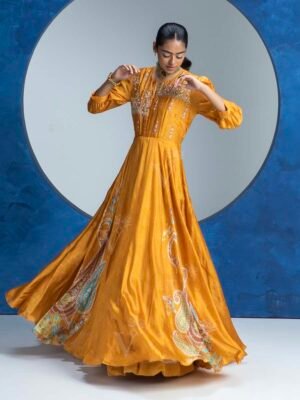 Yellow Vasansi Silk Anarkali Gown
