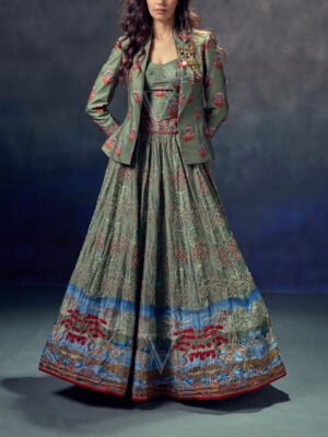 Olive Green Vasansi Silk  Lehenga Set