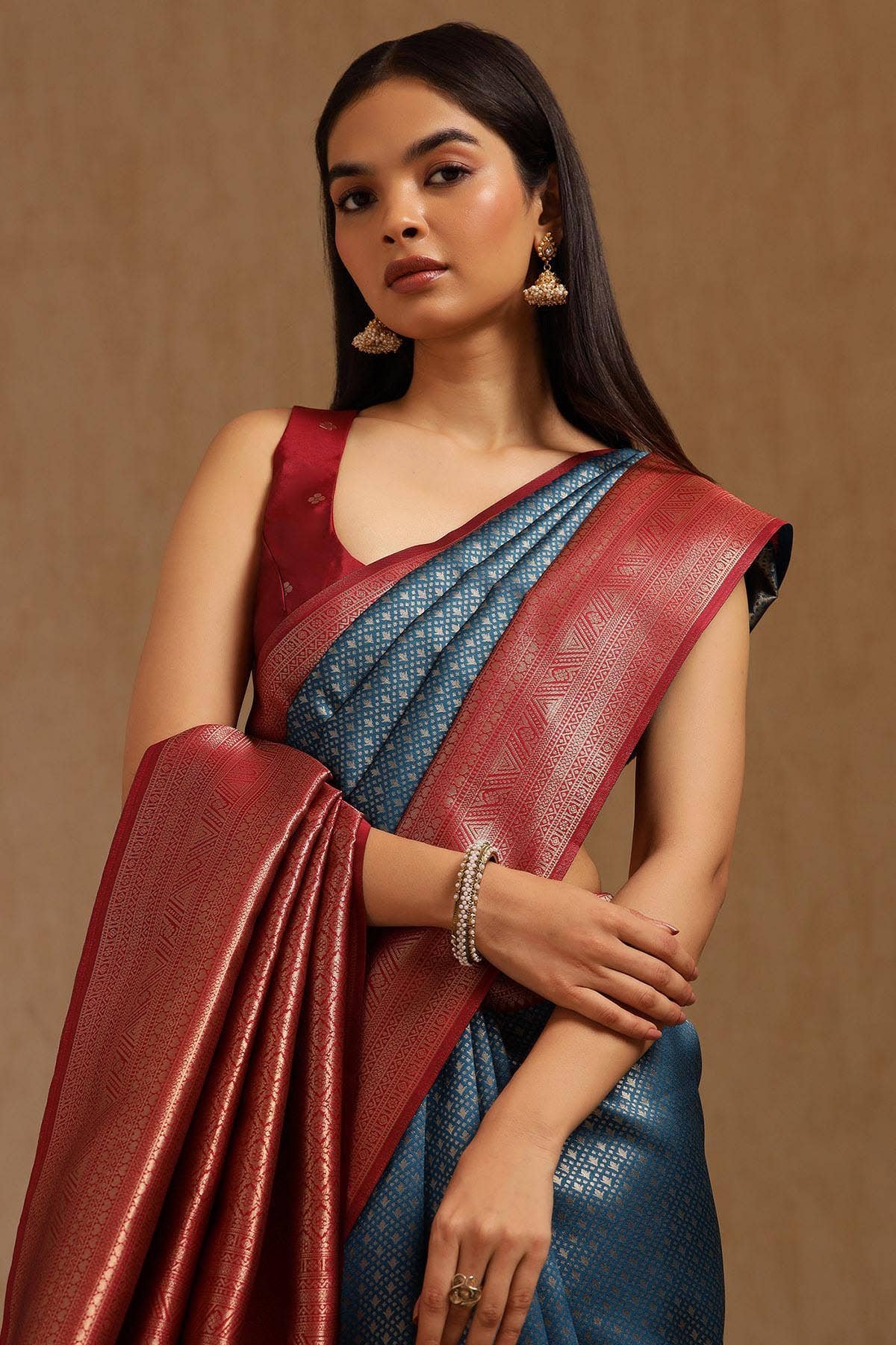 Blue Silk Blend Zari Woven Saree