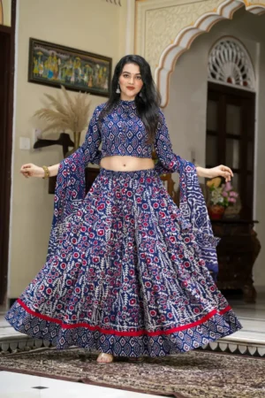 Blue Floral Lehenga Choli For Women