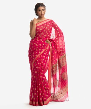 Pink Cotton Printed Saree