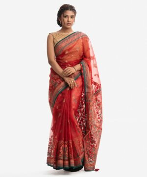 Red Muslin Exclusive Saree