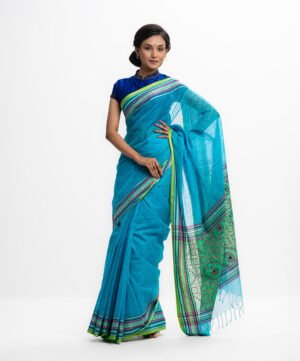 Green Cotton Printed Saree