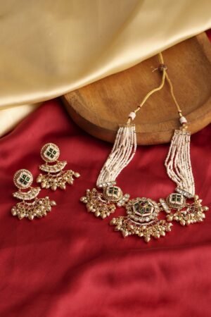 Multicolour Gold Plated Alloy Studded Necklace Set