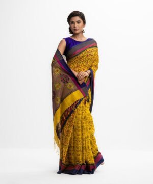 Yellow Cotton Printed Saree
