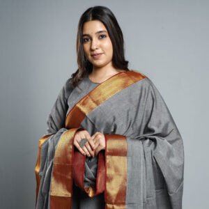 Grey - Dharwad Cotton Suit Set With Dupatta For Women