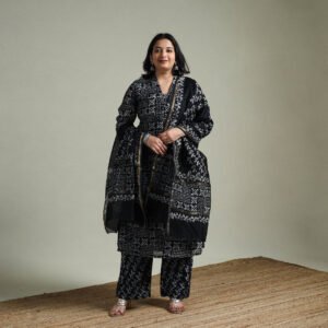 Hand Block Batik Print Chanderi Silk Suit Set With Dupatta For Women 01
