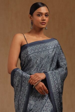 Navy Blue Crepe Ethnic Motifs Saree