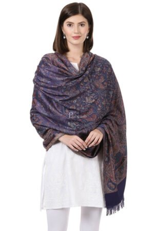 Pashtush Womens Kashmiri Jamawar Shawl Navy Blue 1