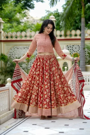 Brick Stripped Chaniya Choli