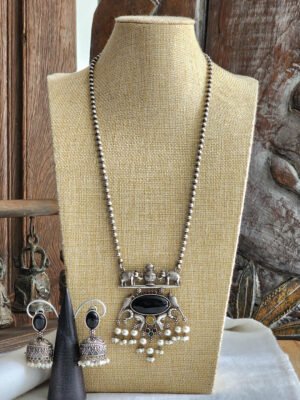 Black German Silver Necklace With Jhumkas