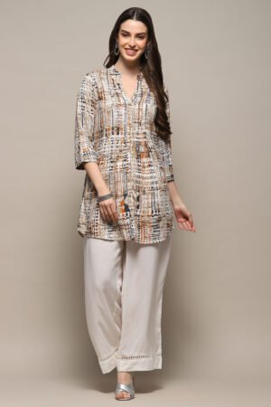 Brown Printed Straight Short Kurta