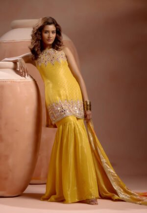 Inayat - Yellow Sharara Set With Mirror And Sequins Work