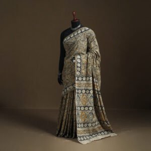 Pedana Hand Block Print Natural Dyed Cotton Kalamkari Saree 02