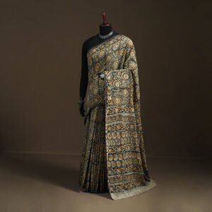 Pedana Hand Block Print Natural Dyed Cotton Kalamkari Saree 17