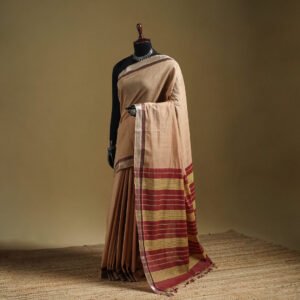 Beige - Pure Handwoven Mangalagiri Cotton Saree With Zari Border 34