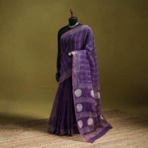 Purple - Batik Hand Block Print Kota Doria Cotton Saree 49