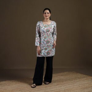 White - Sanganeri Hand Block Print Pure Mul Cotton Short Kurta For Women 14
