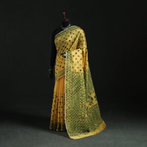 Yellow - Bengal Kantha Hand Embroidery Silk Cotton Chapa Work Saree 27