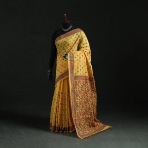 Yellow - Bengal Kantha Hand Embroidery Silk Cotton Chapa Work Saree 52