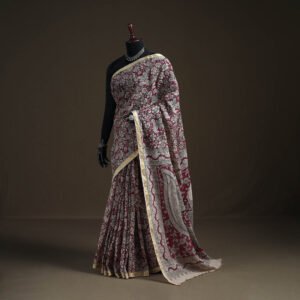 Pink - Kalamkari Printed Kota Doria Cotton Saree 01