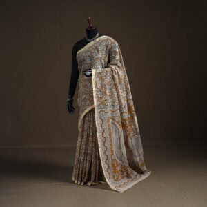 Yellow - Kalamkari Printed Kota Doria Cotton Saree 19