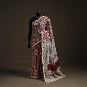 Red - Kalamkari Printed Kota Doria Cotton Saree 37
