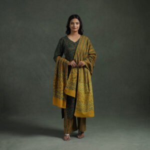 Ajrakh Hand Block Print Natural Dyed Cotton Suit Set With Dupatta For Women 04