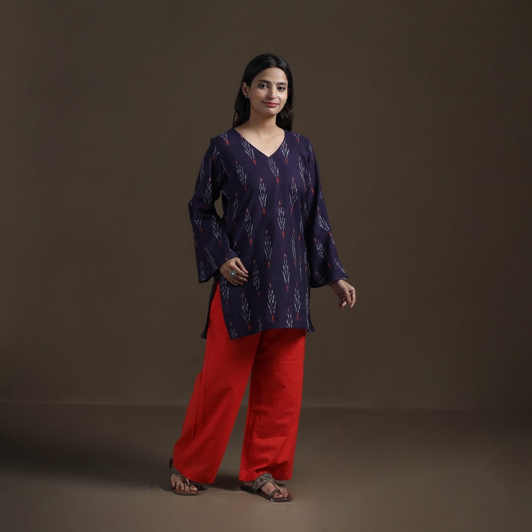 Blue - Pochampally Ikat Cotton Short Kurta For Women 25