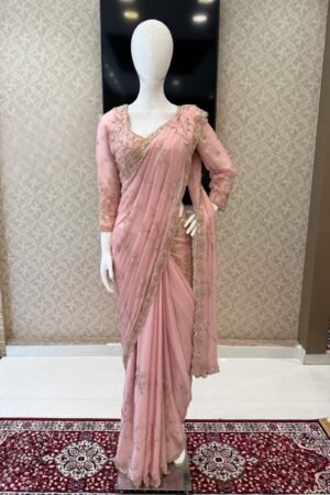 Pink Pearl, Sequins, Beads And Zari Work Saree