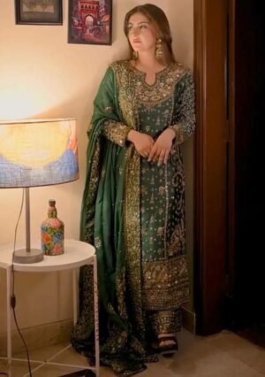 Green Embroidered Georgette Anarkali Set